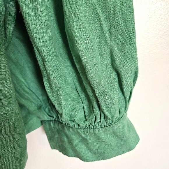 J.Crew 100% Linen Blouse Square Neck Balloon Sleeve Button Front Green Size XL - Picture 8 of 12